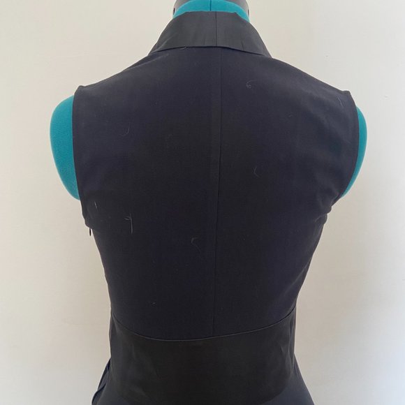 Black Tuxedo High Low Chiffon Dress with Slit & Sheer Plunging Neckline - Picture 9 of 11